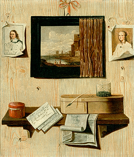 Andrea Domenico Remps - Trompe-I'oeil-Stilleben mit Gemälde und Objekten