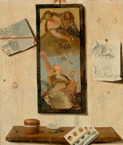 Andrea Domenico Remps - Trompe-l´oeil-Stilleben mit allegorischem Gemälde