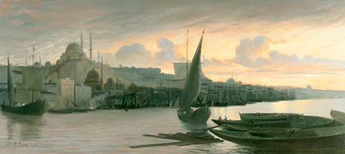 Hermann David Salomon Corrodi - Untergehende Sonne über Konstantinopel