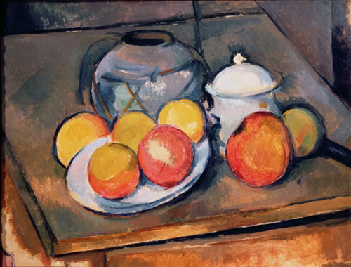 Paul Cézanne - Vase, Zuckergefäß und Äpfel