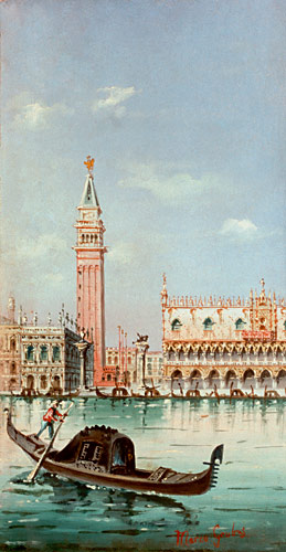 Carlo (Marco) Grubas - Venedig-Gondeln vor dem Palazzo Cucale und dem Campanile