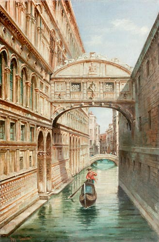 Carlo (Marco) Grubas - Venedig-Venezianischer Kanal an alten Patriziergebäuden
