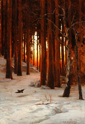 Nikolai Dobrowolsky - Verschneite Waldlichtung im Abendlicht