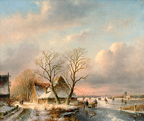 Johannes Hilverdink - Winterlandschaft mit Staffage