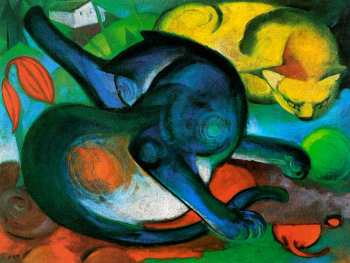 Franz Marc - Zwei Katzen, blau und gelb